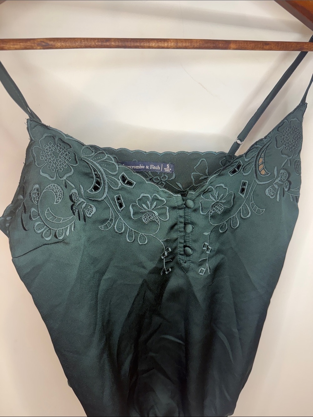 Abercrombie & Fitch Dark Green Embroidered Lace-Trim Slip